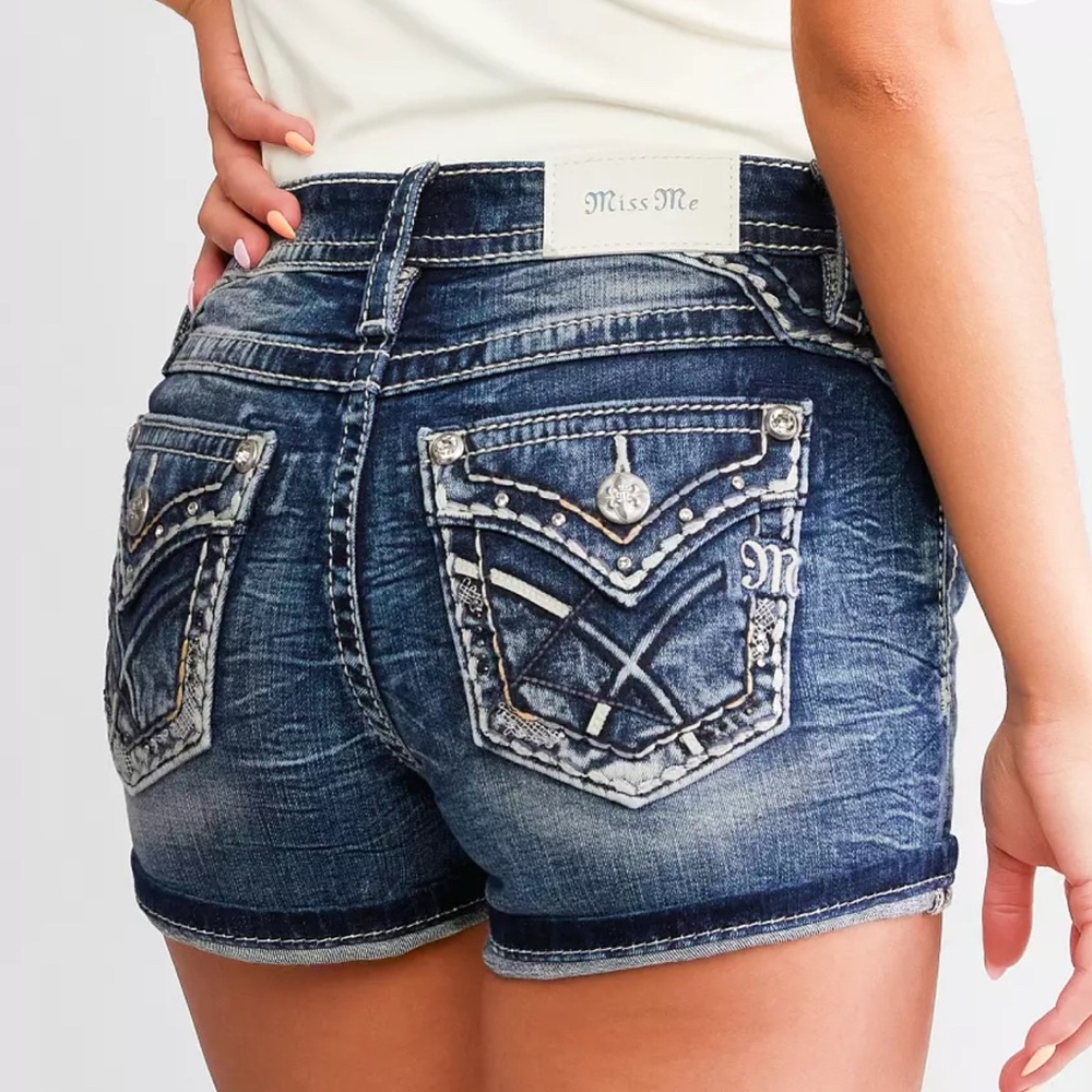 Miss Me Blue Jean Shorts with Rhinestone Embellishments